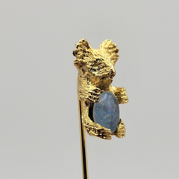 Vintage Genuine Australian Blue Opal Koala Gold Tone Hat Lapel Tie Pin Brooch - Picture 2 of 8